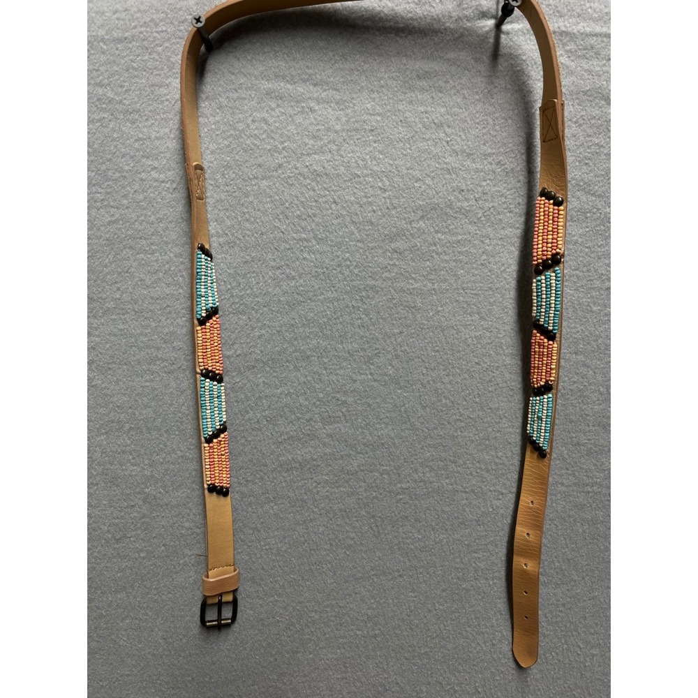 Free People Beaded Goat Leather Belt M L Southwestern Boho Western NWOT